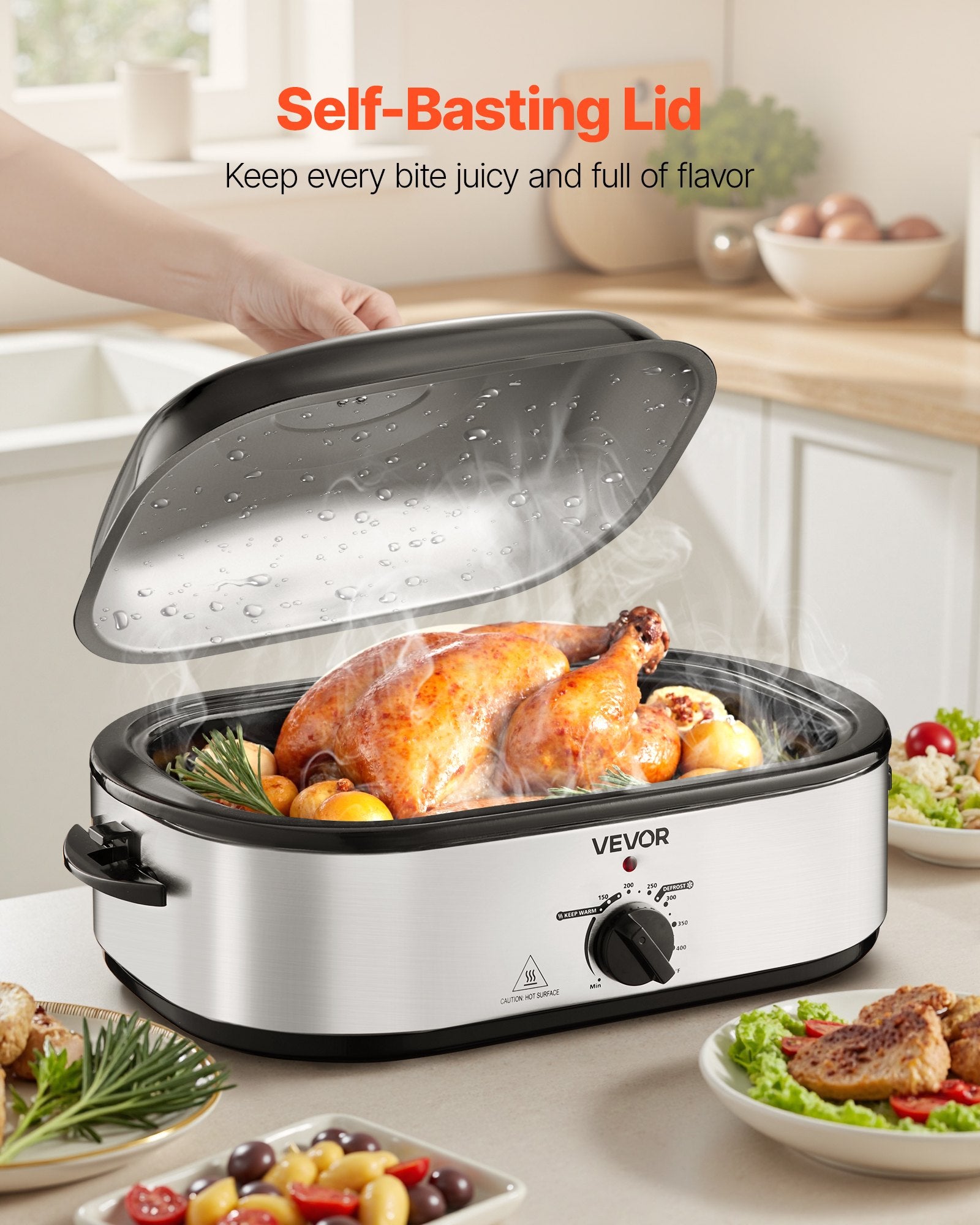 Electric Roaster Oven 14QT Electric Roasting Pan With Self-Basting Lid