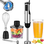 Black 5-in-1 stick blender for smoothies and soup preparation