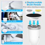 1Set Electric Spin Scrubber Cordless Rechargeable Telescopic Cleaning Brush 6 Replaceable Heads 2 Speed Adjustable Extension Arm Bathroom Tub Tile Floor