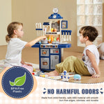 Kids Kitchen Playset – 48PCS Pretend Cooking Toy Set for Children, Christmas Gift Blue Kitchen Play Toys for Boys & Girls
