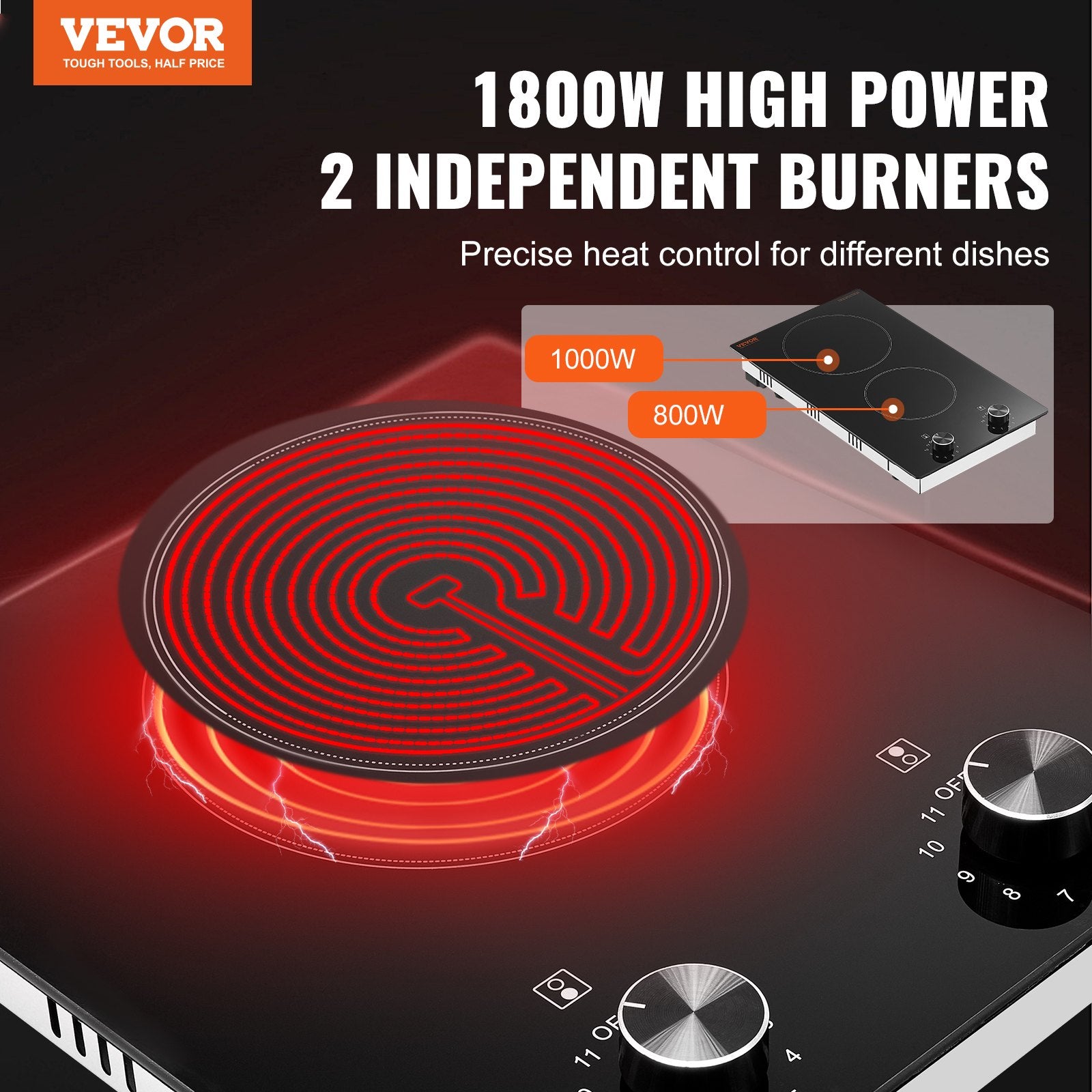 Built-in Electric Cooktop Radiant Ceramic Cooktop 2 Burners 20.1x11.6 Inch