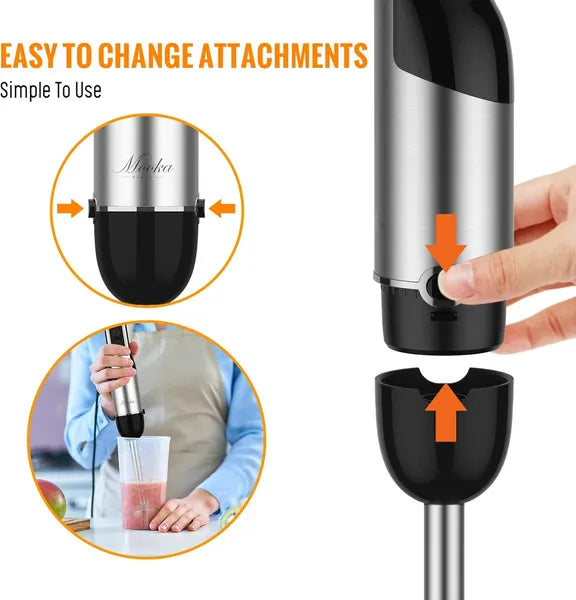 Immersion Blender Handheld, 1100W 5-in-1 Multi-Purpose Hand Blender, 12-Speed Stick Blender, 600ml Beaker, 500ml Chopper, Egg Whisk, Milk Frother, Black