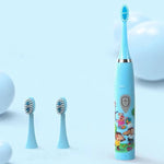 Blue cartoon kids electric toothbrush with replaceable brush heads