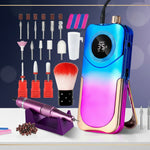 Blue cordless electric nail drill machine with manicure accessories