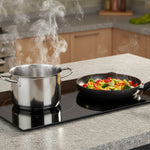 Built-in electric radiant ceramic cooktop with 2 burners and compact 20.1 x 11.6 inch black glass design for modern kitchens.