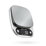 Compact digital kitchen scale with stainless steel platform and LCD display