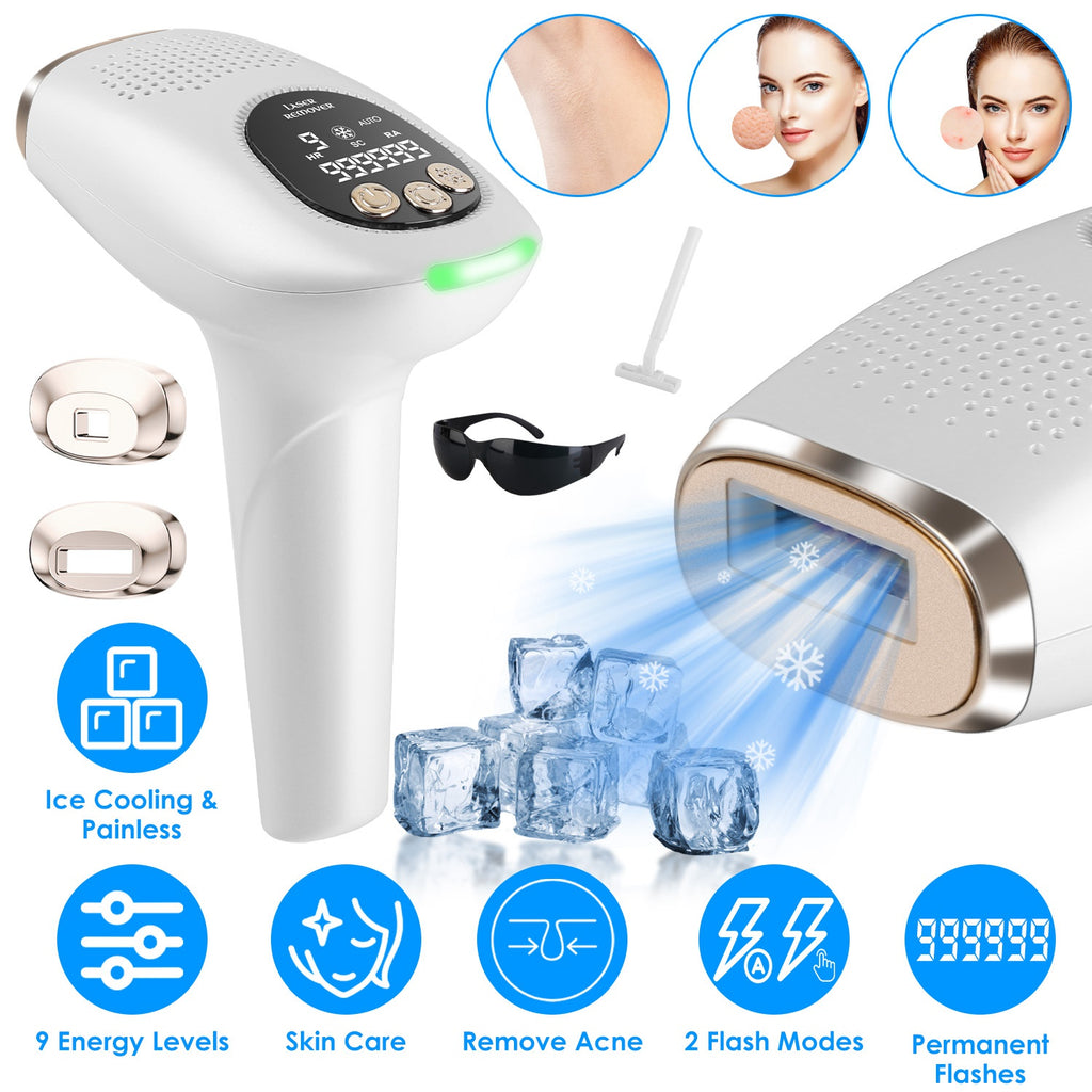 3 In 1 Ice Cooling Laser Hair Removal Painless Permanent At-Home IPL Hair Removal With 999,999 Flashes 9 Energy Levels 2 Modes For Armpits Legs Arms Bikini Line