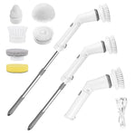 Rechargeable bathroom scrubber with replaceable cleaning heads