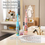 Kids Sonic Electric Toothbrush – IPX6 Waterproof Cartoon Toothbrush for Children with Soft Bristles & 6 Replaceable Brush Heads