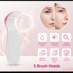 Waterproof electric facial cleansing brush with 5 brush heads for deep pore cleansing and glowing skin