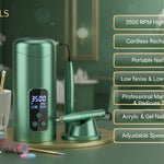 Rechargeable green electric nail file with 35000 RPM motor