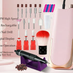 Pink electric nail drill machine with manicure accessories
